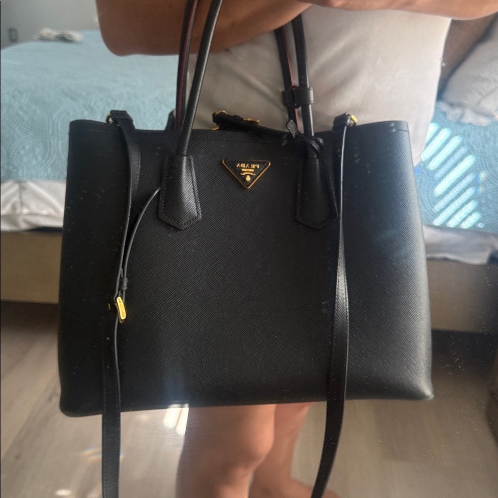 Prada Saffiano Leather Tote Black with Gold Hardware